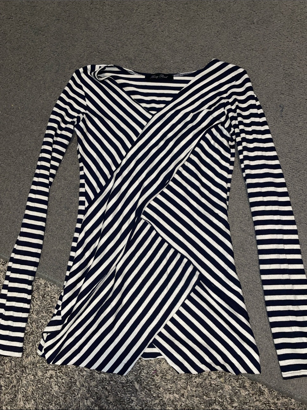 Honey Punch Navy & White Striped Wrap-Style Top